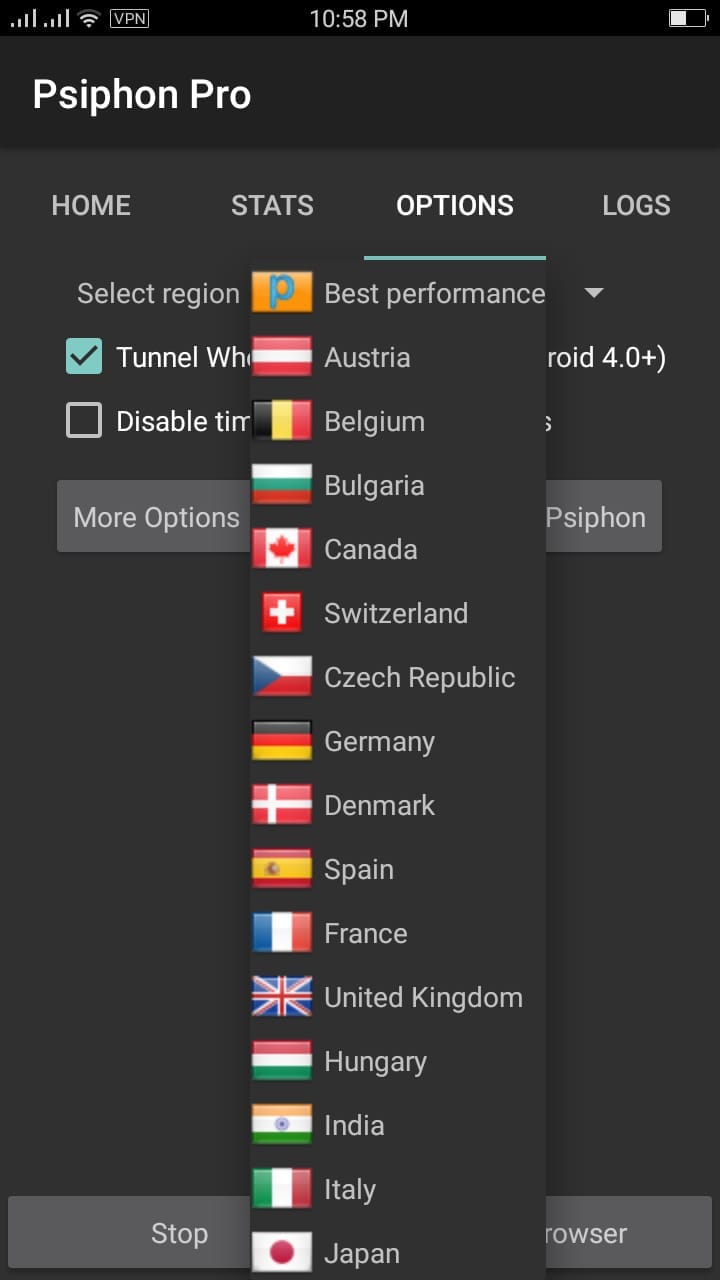 Psiphon Pro Locations More